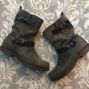Rag & Bone brown waxed calfskin suede moto boot